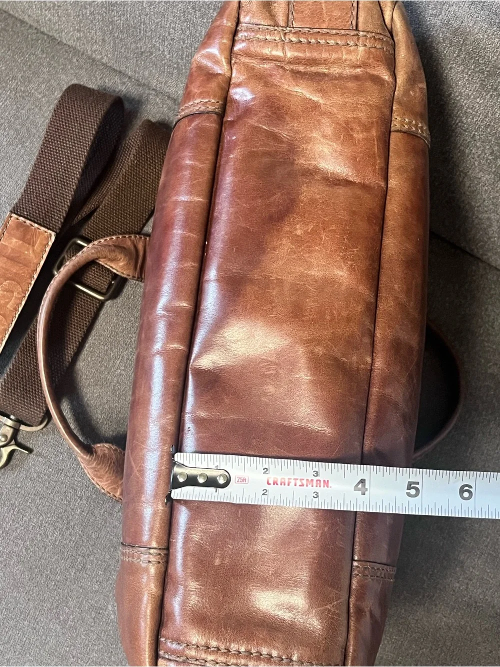 Fossil VTG 16” Brown Leather Satchel Crossbody Bag Messenger Computer Briefcase